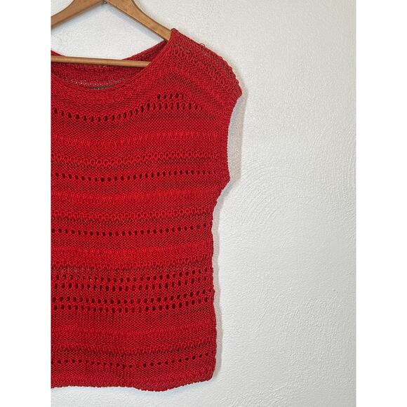 Lauren Ralph Lauren Open Knit Sweater Top PXS Red Short Sleeve Preppy Streetwear - Picture 3 of 11